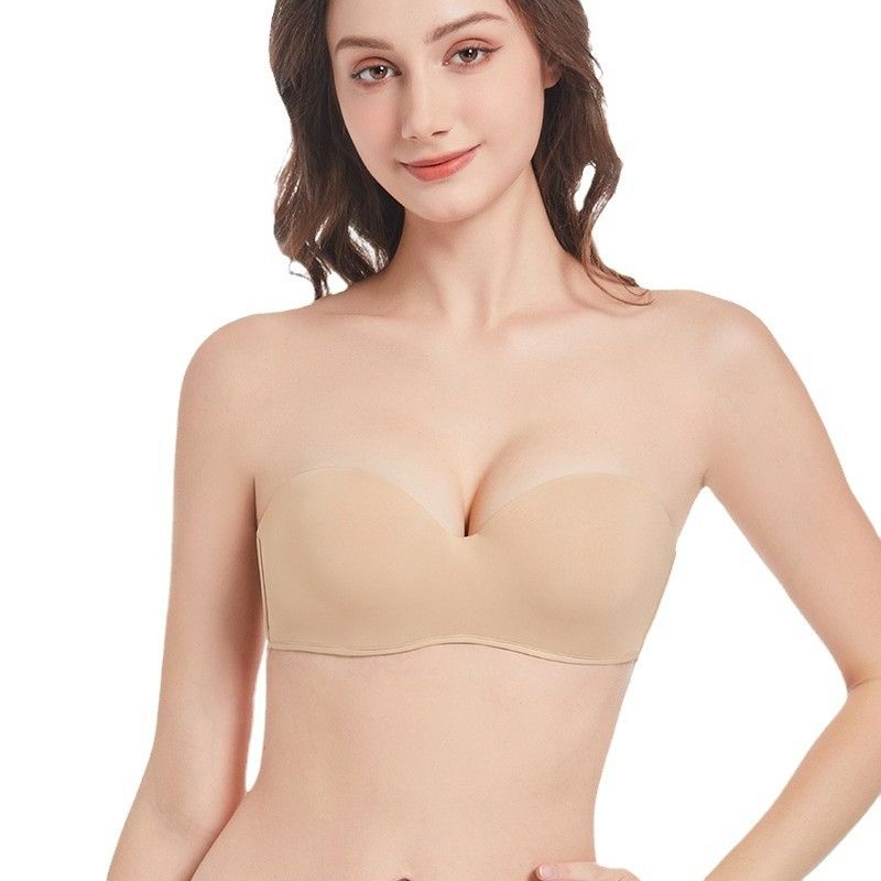 Elegant Nylon Bra - Soft Underwire 1/2 Cup with Thin Pads Seamless Gather & Lift, Removable Straps Breathable 80%-90% Nylon, Skin Tone/Black, Sizes 70A-85C