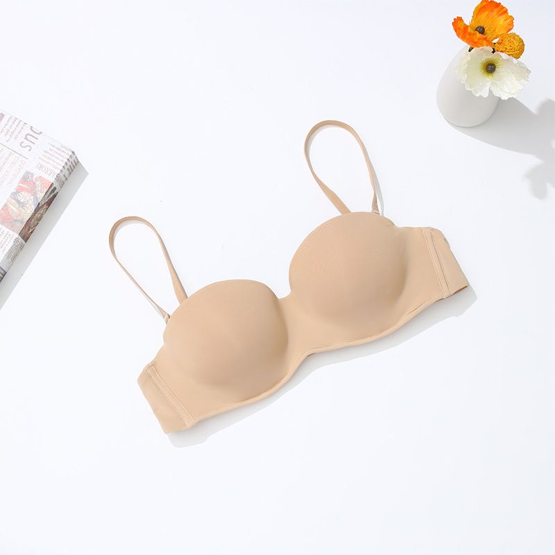 Elegant Nylon Bra - Soft Underwire 1/2 Cup with Thin Pads Seamless Gather & Lift, Removable Straps Breathable 80%-90% Nylon, Skin Tone/Black, Sizes 70A-85C