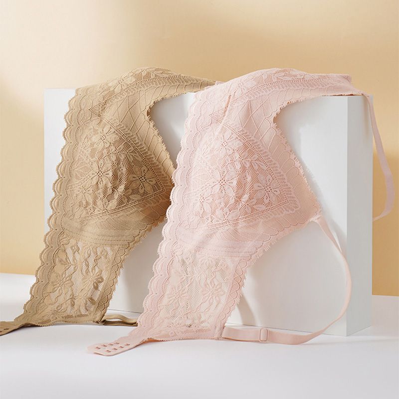 New spring and summer styles of breathable and comfortable women's seamless lace bras with a French sexy style, suitable for large breasts to create a slimming effect, wire-free and with thin cups.