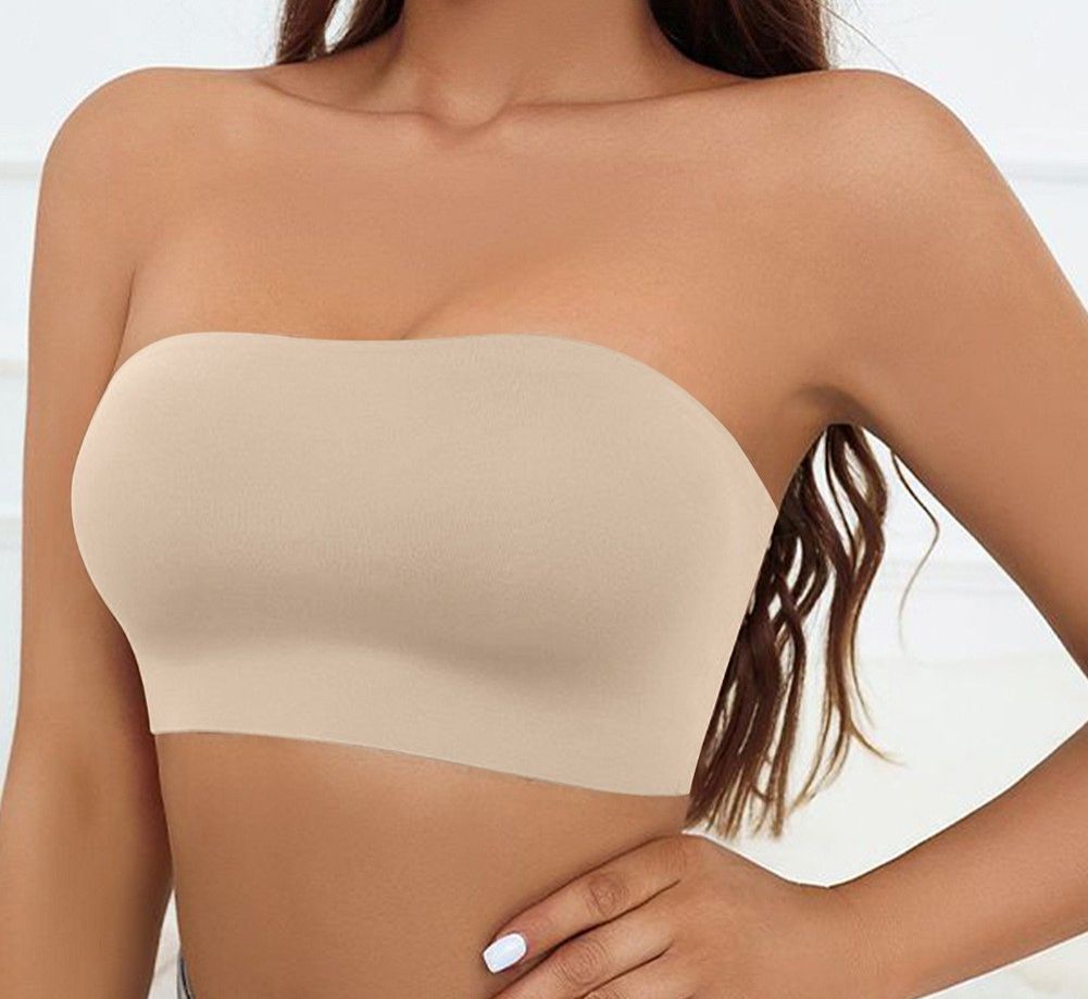 Strapless Bra - Summer Tube Top with Anti-Slip Design, Seamless Modal Push-Up Bra for Small Bust Anti-Slip Tech Subtle Push-Up All-Around Seamless