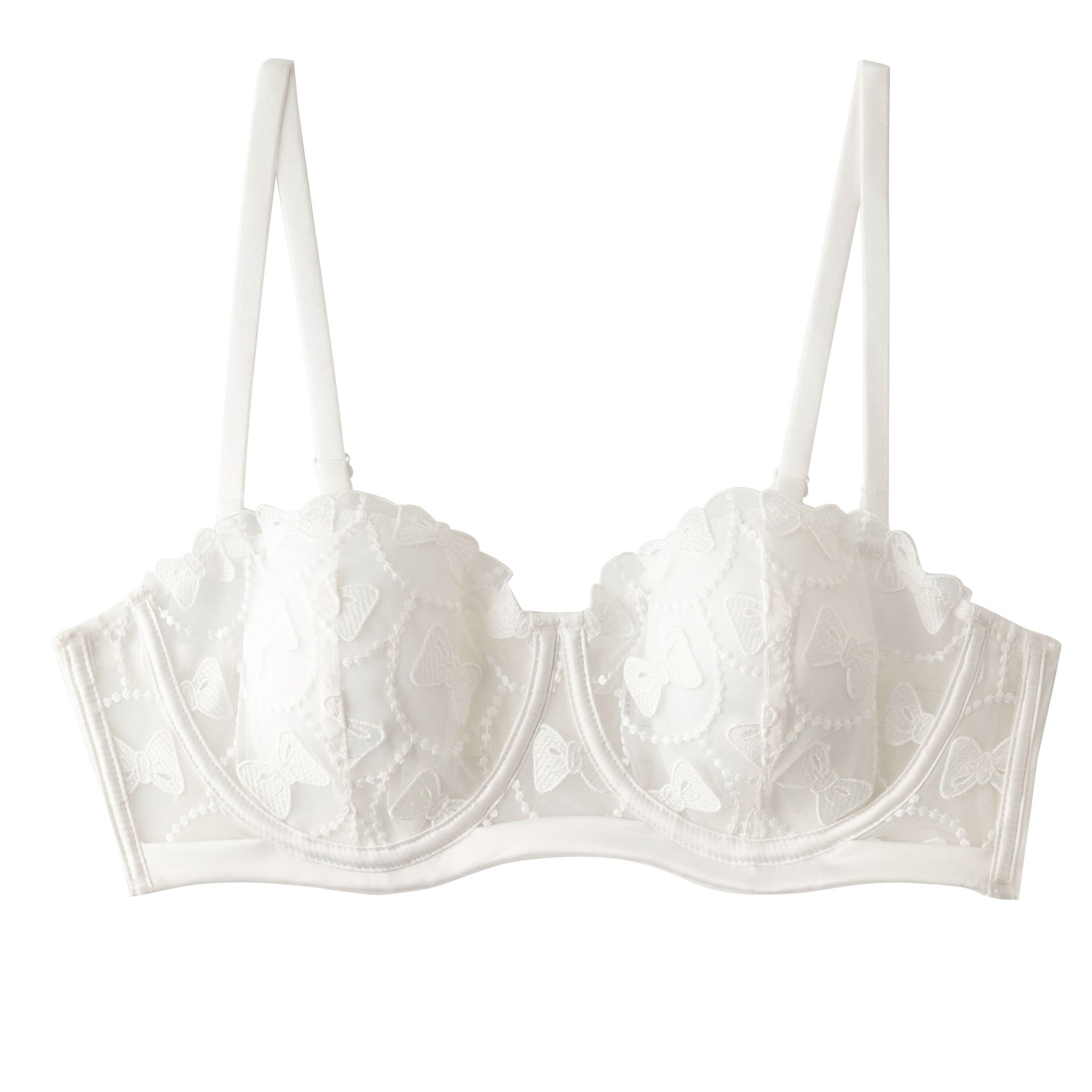 French Romance Lace Bra - Underwire 1/2 Cup with Feather-Light Pads Detachable Straps (Nylon+Spandex)  85% Polyester, Blush/White/Onyx, 32B-38D, All-Season Allure