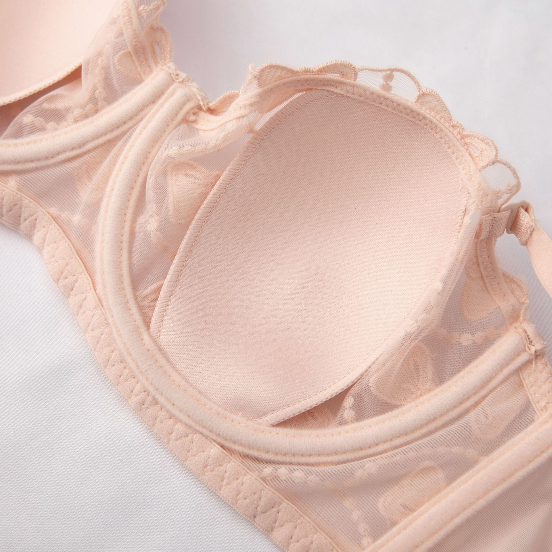 French Romance Lace Bra - Underwire 1/2 Cup with Feather-Light Pads Detachable Straps (Nylon+Spandex)  85% Polyester, Blush/White/Onyx, 32B-38D, All-Season Allure