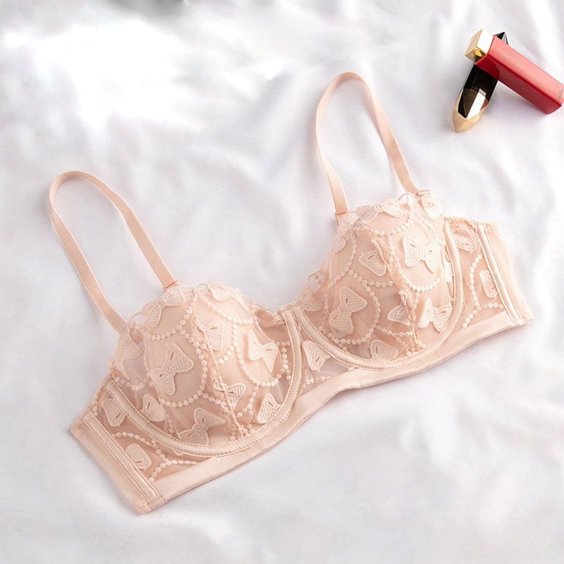 French Romance Lace Bra - Underwire 1/2 Cup with Feather-Light Pads Detachable Straps (Nylon+Spandex)  85% Polyester, Blush/White/Onyx, 32B-38D, All-Season Allure