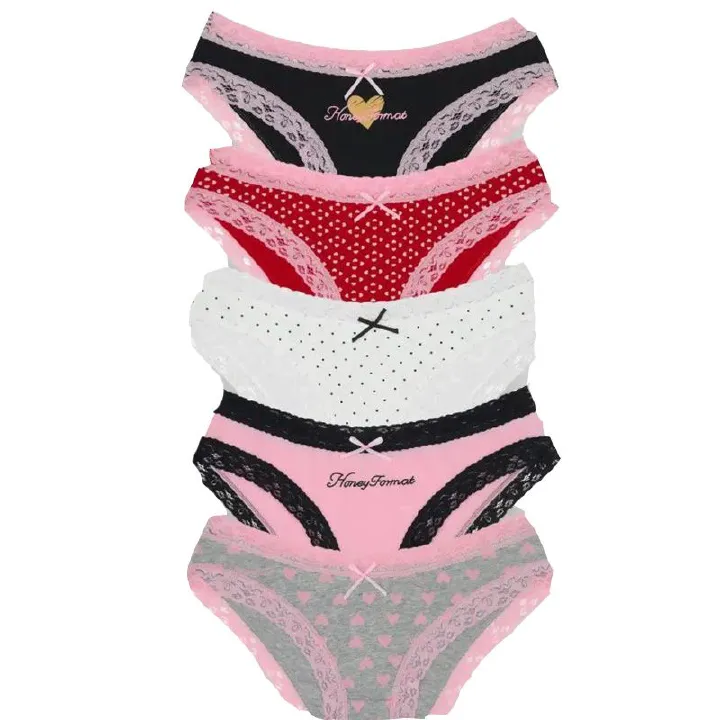 5pcs Sexy lace-printed, high-elasticity, pure cotton, low-rise triangle women's panties, soft and comfortable, in European and American style.