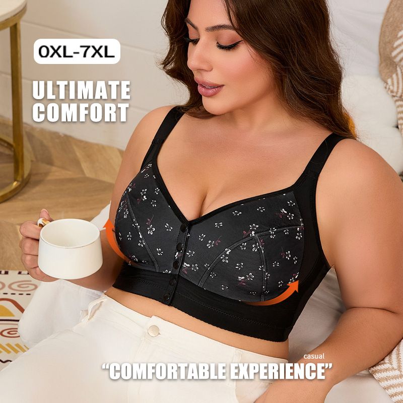 0XL-7XL Plus Size Bra - Adjustable Straps Fashion Print Front Closure Full Figure Underwear Wide Straps Easy Front Closure Trendy Prints