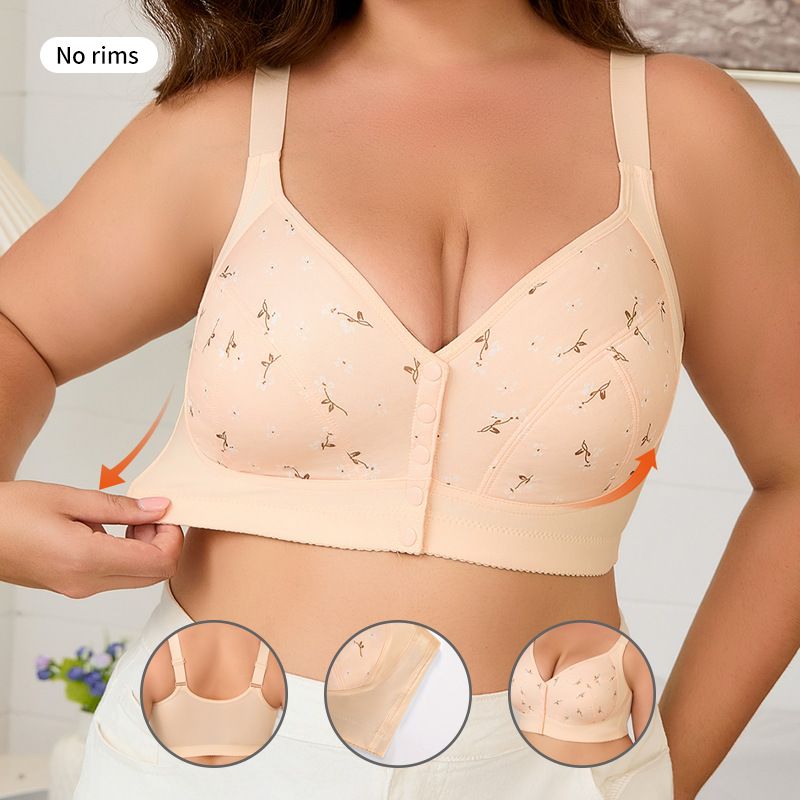 0XL-7XL Plus Size Bra - Adjustable Straps Fashion Print Front Closure Full Figure Underwear Wide Straps Easy Front Closure Trendy Prints