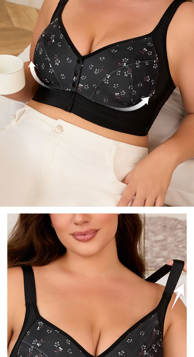 0XL-7XL Plus Size Bra - Adjustable Straps Fashion Print Front Closure Full Figure Underwear Wide Straps Easy Front Closure Trendy Prints