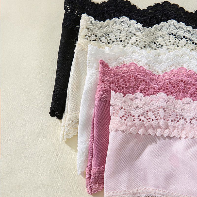 5pcs Lace women's underwear, sexy mid-rise, comfortable, highly elastic, with a pure cotton crotch, large size, breathable women's thong panties