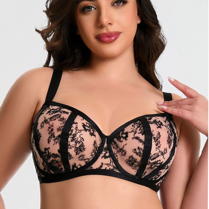 One-piece plus-size women's underwear can make large breasts look smaller, prevent sagging, gather, and is breathable. It's a full-cup bra with mesh fabric.