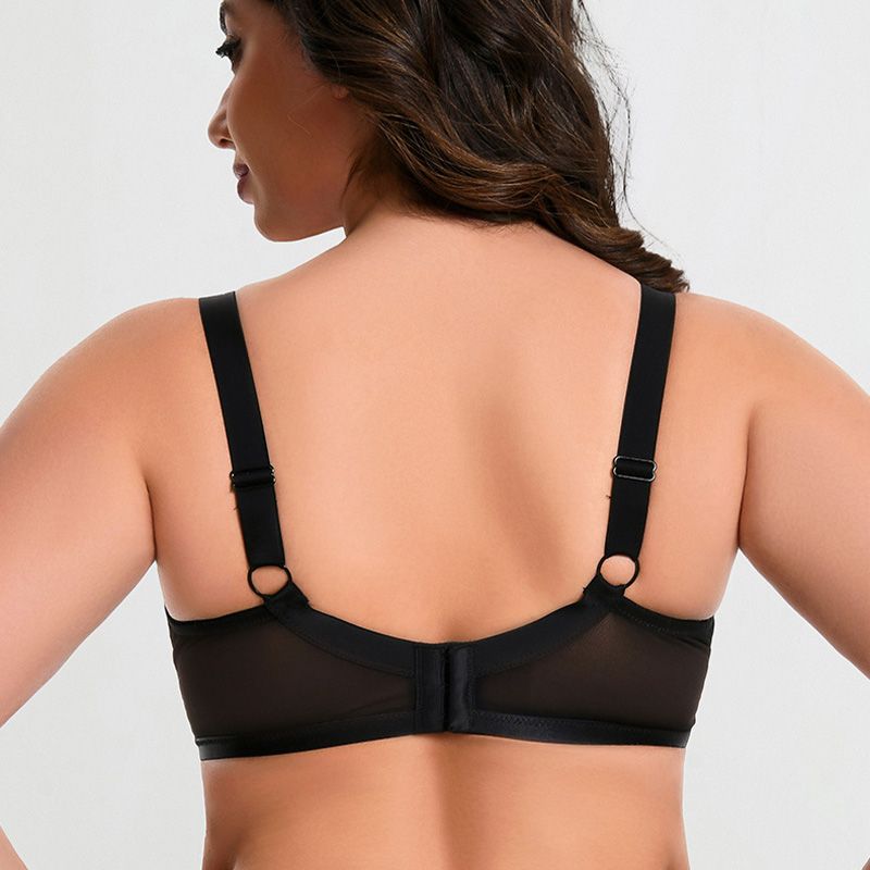 One-piece plus-size women's underwear can make large breasts look smaller, prevent sagging, gather, and is breathable. It's a full-cup bra with mesh fabric.