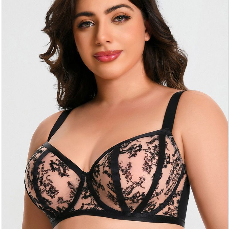 One-piece plus-size women's underwear can make large breasts look smaller, prevent sagging, gather, and is breathable. It's a full-cup bra with mesh fabric.