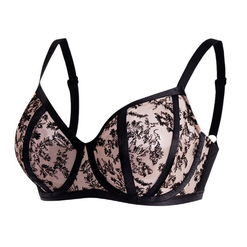 One-piece plus-size women's underwear can make large breasts look smaller, prevent sagging, gather, and is breathable. It's a full-cup bra with mesh fabric.