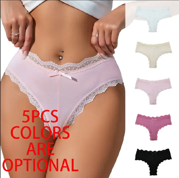 5PCS Lace Panties for Women Sexy Mid Rise Comfortable Stretch Briefs with Cotton Gusset Comfy Mid Rise Cotton Gusset Stretch Lace Plus Size