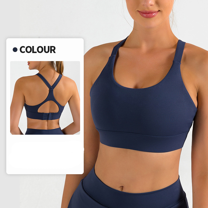 New style women's bare-feel sports bra with shockproof and gathering function, adjustable, suitable for yoga, breathable, hollowed-out and beautiful back design.