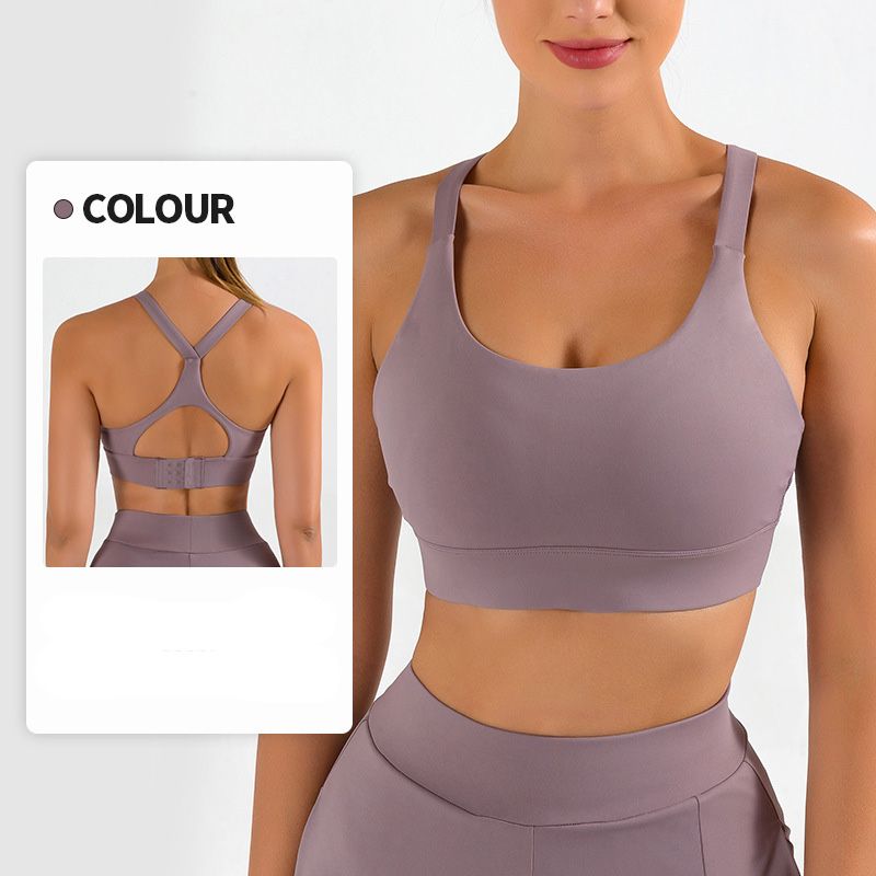 New style women's bare-feel sports bra with shockproof and gathering function, adjustable, suitable for yoga, breathable, hollowed-out and beautiful back design.