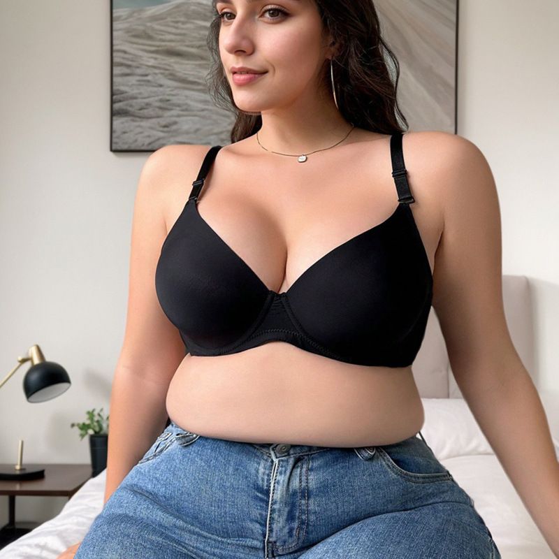 Pure black large-cup comfortable and breathable underwear with a wired style, suitable for plus sizes, sexy and with a remarkable gathering effect.