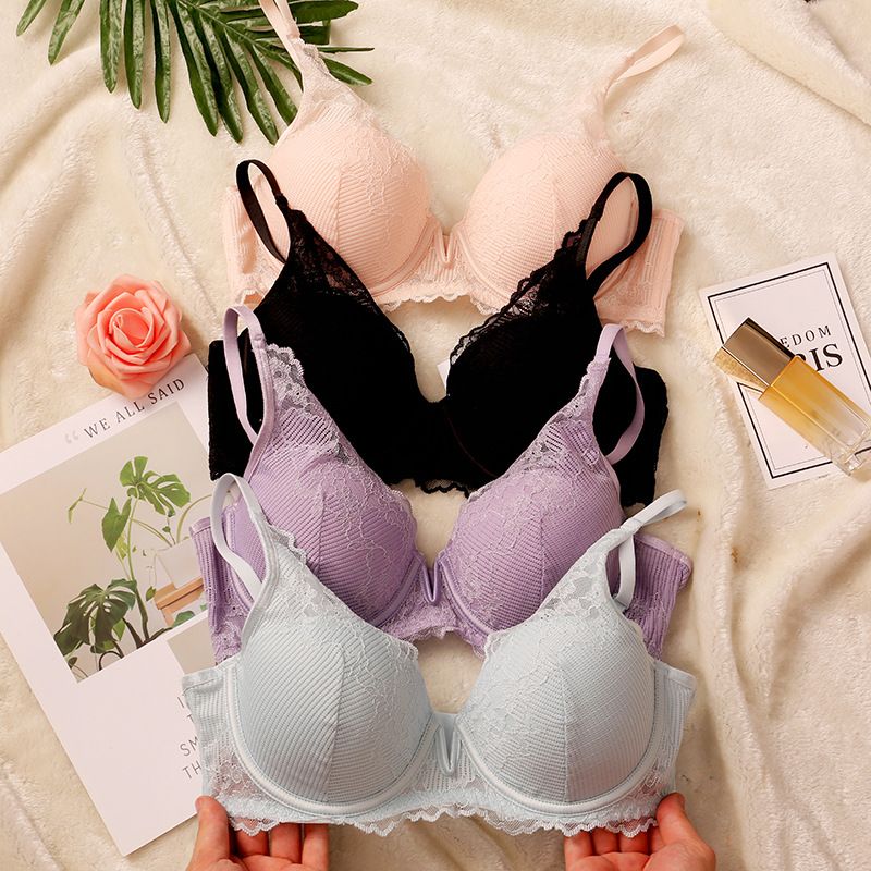 French Style Lace Underwire Bra  1/2 Cup Medium Padding, Contouring, Uplifting, All-Season, 70B-85C