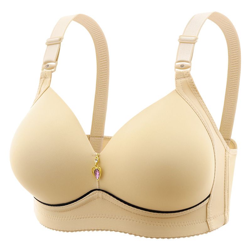 Ladies' underwear with six colors to choose from, wire-free, extremely comfortable and breathable, with a gathering effect. Non-magnetic thin cups and a smooth surface bra.
