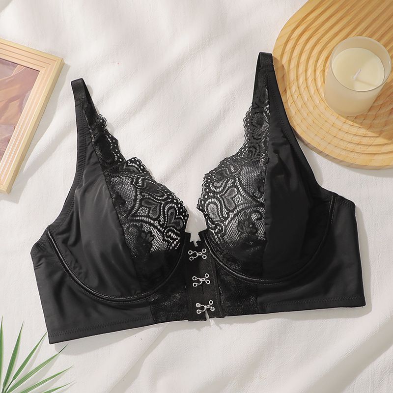 Women large size front button bras for big breasts, reducing the appearance of size, preventing sagging, providing support, breathable, with lace, and large cup sizes.