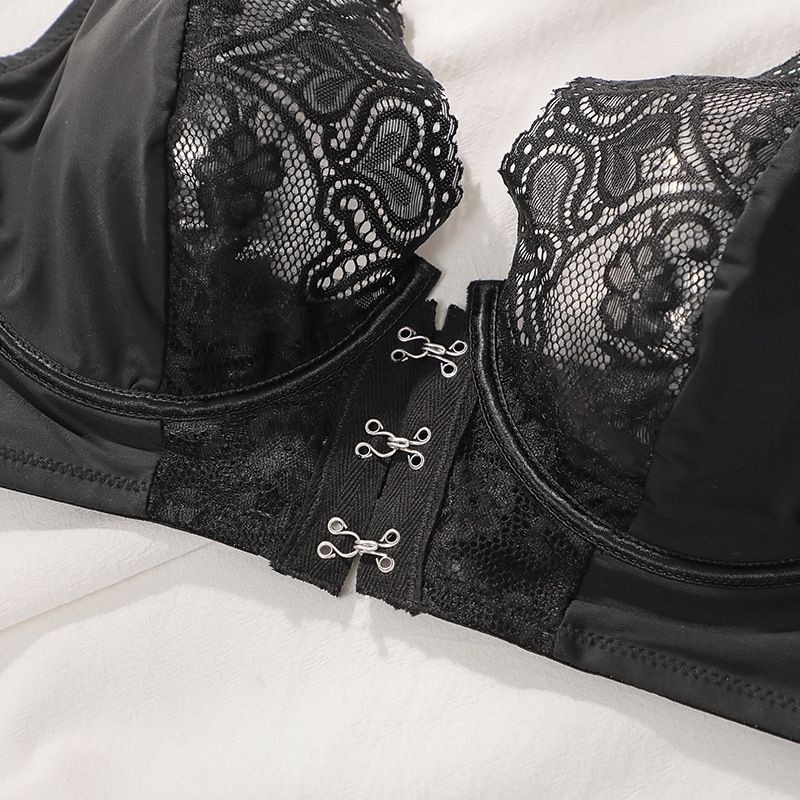 Women large size front button bras for big breasts, reducing the appearance of size, preventing sagging, providing support, breathable, with lace, and large cup sizes.