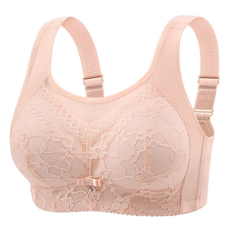 Luxurious Bandeau Bra - 3/4 Cup with Silky Nylon  Lift & Gather, Anti-Slip, Bust-Minimizing  Four-Row Clasp, Light Green/Shrimp Red, 36/80-46/105