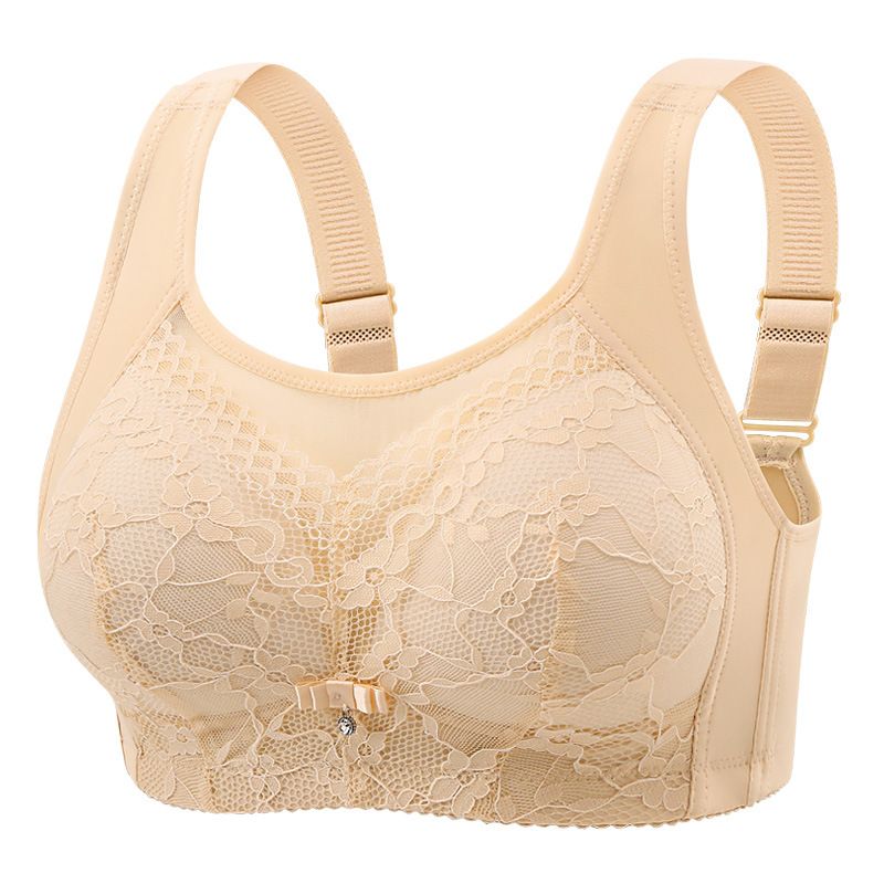 Luxurious Bandeau Bra - 3/4 Cup with Silky Nylon  Lift & Gather, Anti-Slip, Bust-Minimizing  Four-Row Clasp, Light Green/Shrimp Red, 36/80-46/105
