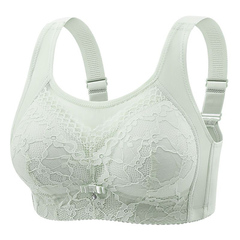 Luxurious Bandeau Bra - 3/4 Cup with Silky Nylon  Lift & Gather, Anti-Slip, Bust-Minimizing  Four-Row Clasp, Light Green/Shrimp Red, 36/80-46/105
