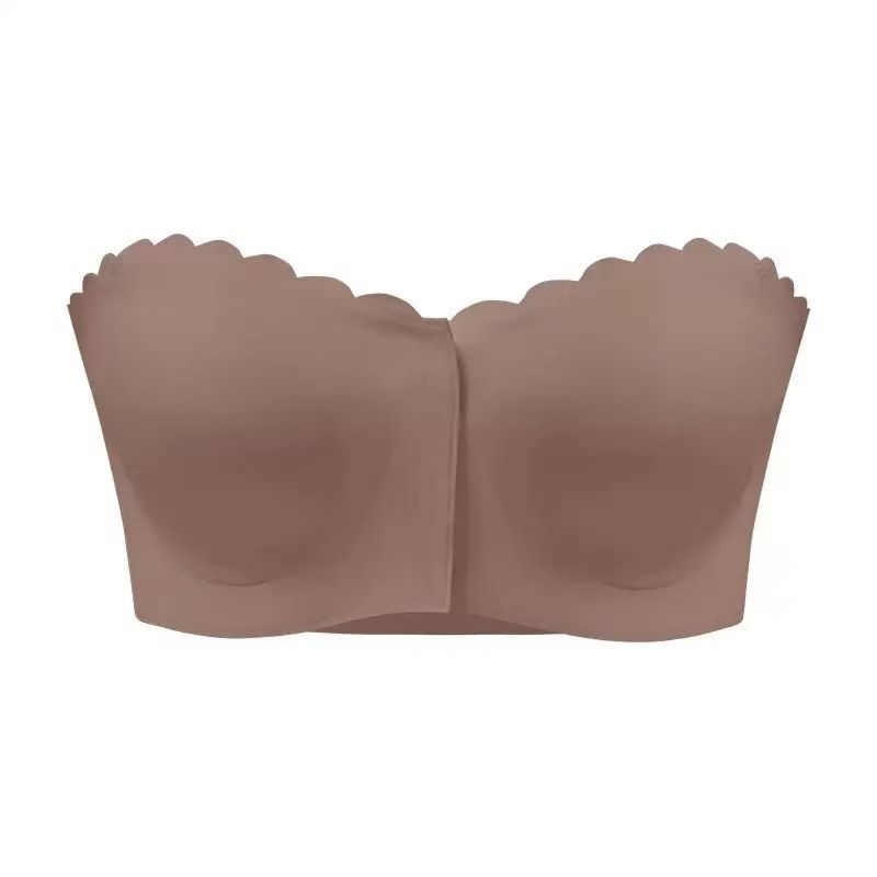 Woman bra Front button underwear thin gathered small chest wrapped invisible transparent strapless tube top one-piece bra lady