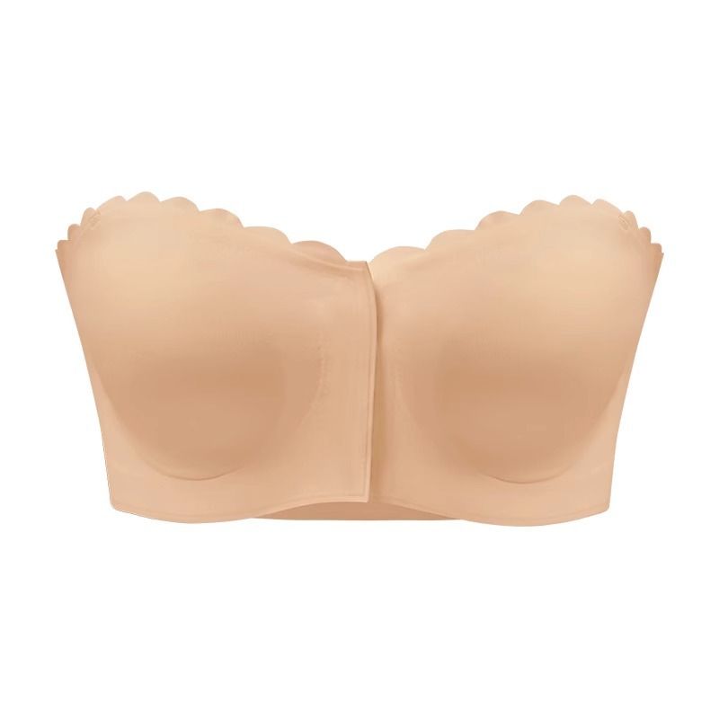 Woman bra Front button underwear thin gathered small chest wrapped invisible transparent strapless tube top one-piece bra lady
