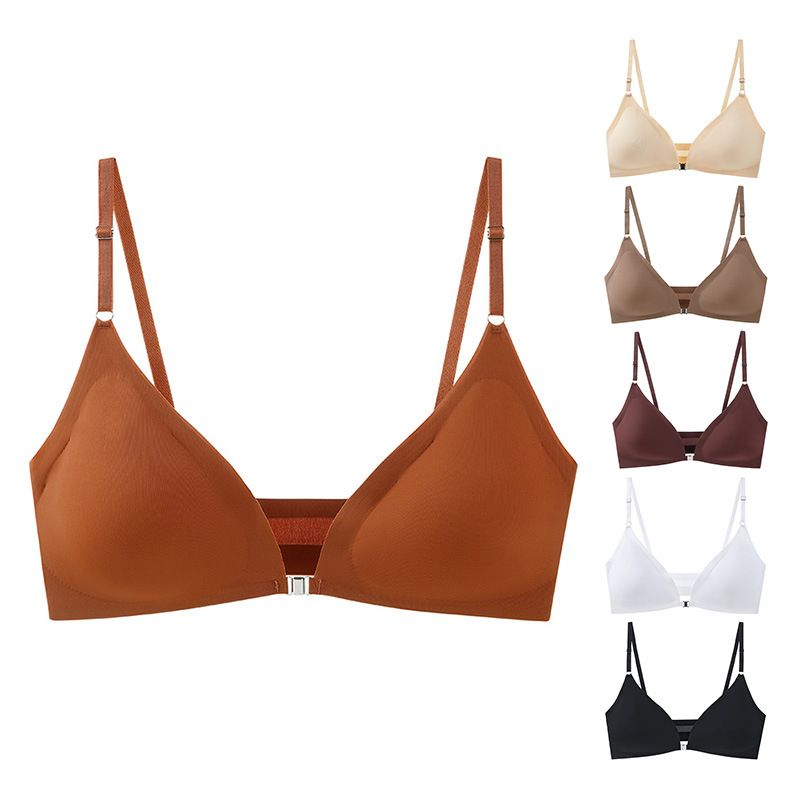Seamless sexy plus size underwear for women, thin style, small chest, gathered and adjusted, ladies' front buckle beautiful back bra