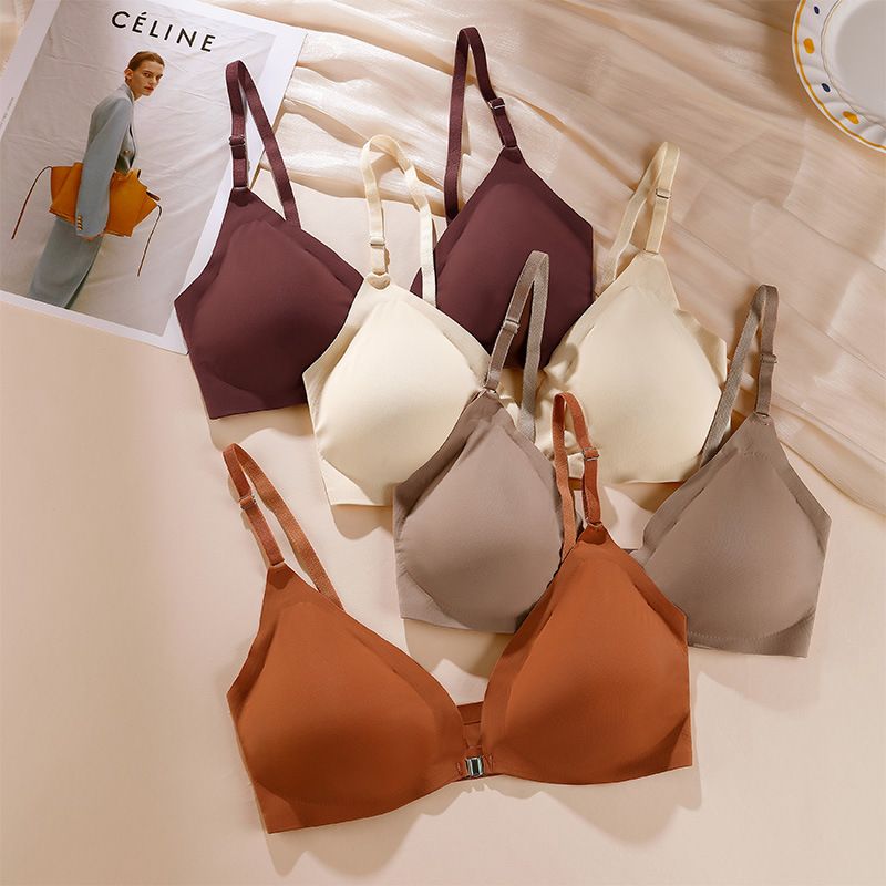 Seamless sexy plus size underwear for women, thin style, small chest, gathered and adjusted, ladies' front buckle beautiful back bra