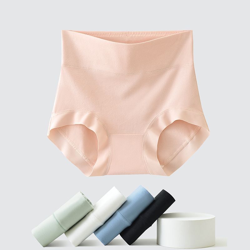 5PCS Women's pure cotton high waist tummy control seamless breathable antibacterial large size underwear
