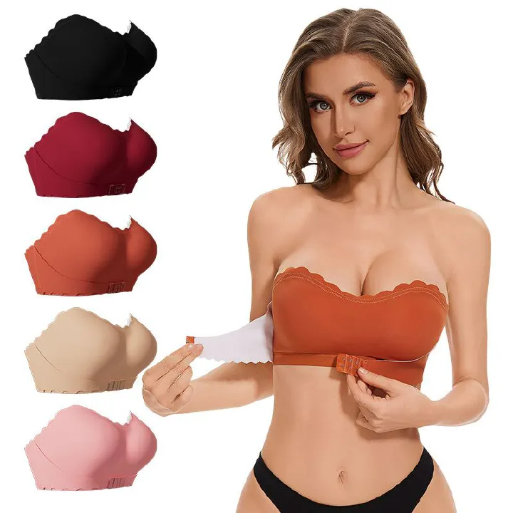 Adhesive Push-Up Strapless woman Bra - Silicone Grips for Backless Dresses, Invisible Plunge Front Closure Bralette