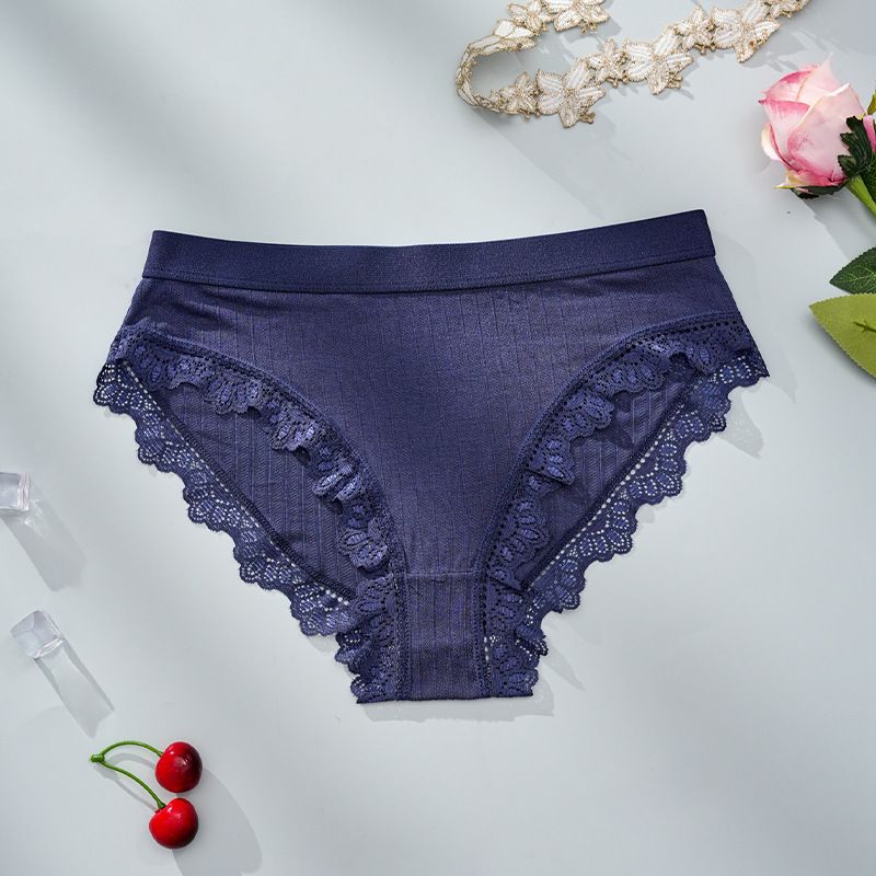 5PCS New Women Solid Color Briefs - European Size Cute Sweet Cotton-Lined Underwear for Teens, Simple & Comfortable