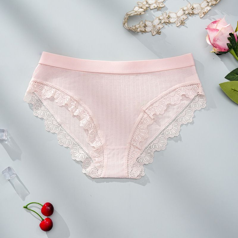 5PCS New Women Solid Color Briefs - European Size Cute Sweet Cotton-Lined Underwear for Teens, Simple & Comfortable