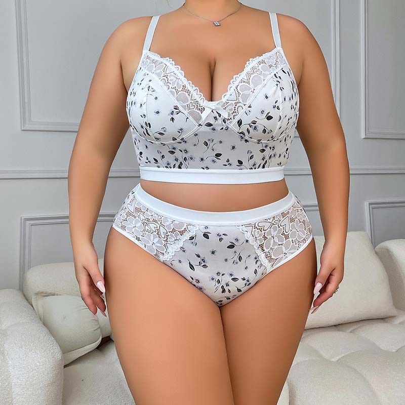 Women bra Plus Size Thin Push-up Contour Leaf Print Bra for Large Busts