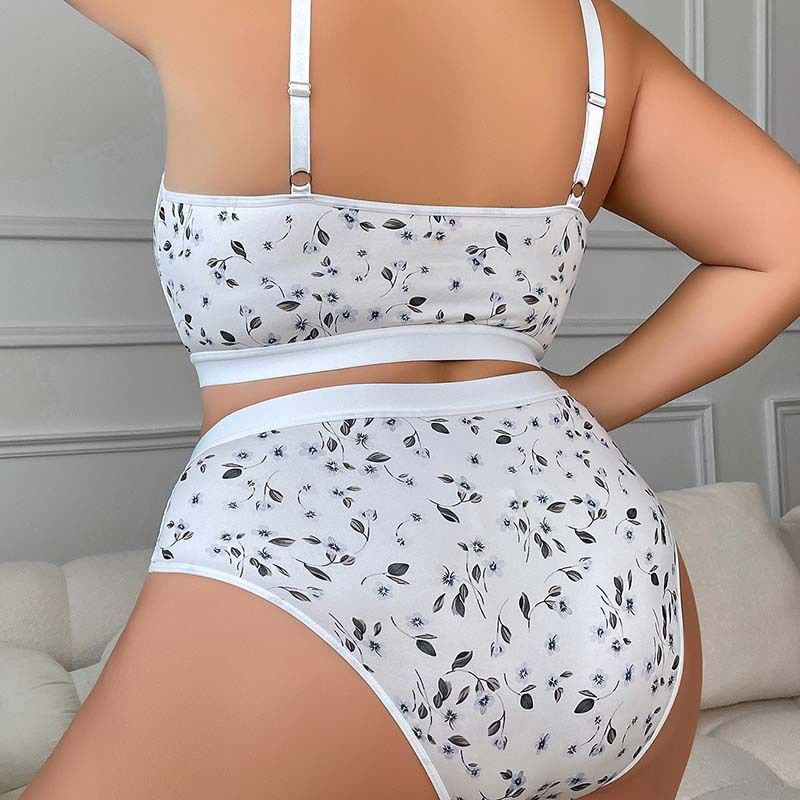 Women bra Plus Size Thin Push-up Contour Leaf Print Bra for Large Busts