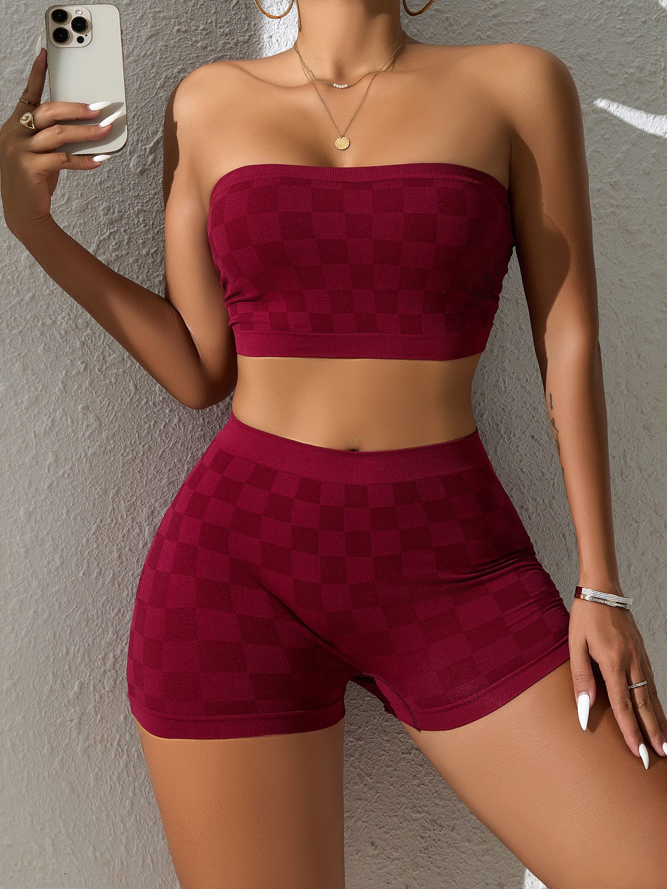 Plaid Bandeau Bra & Boyshort Set comfort Style Breathable Lingerie for Women, Lightweight Bralette and Underwear Combo