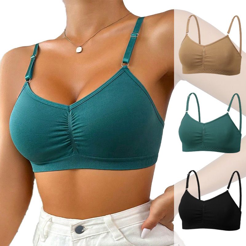 European and American style back-buttoned, wire-free, single-layer cup women bra, comfortable and seamless.