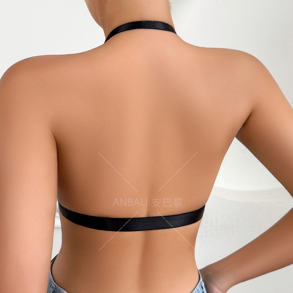 Empty lace thread halter neck front buckle bra French triangle cup no ring underwear