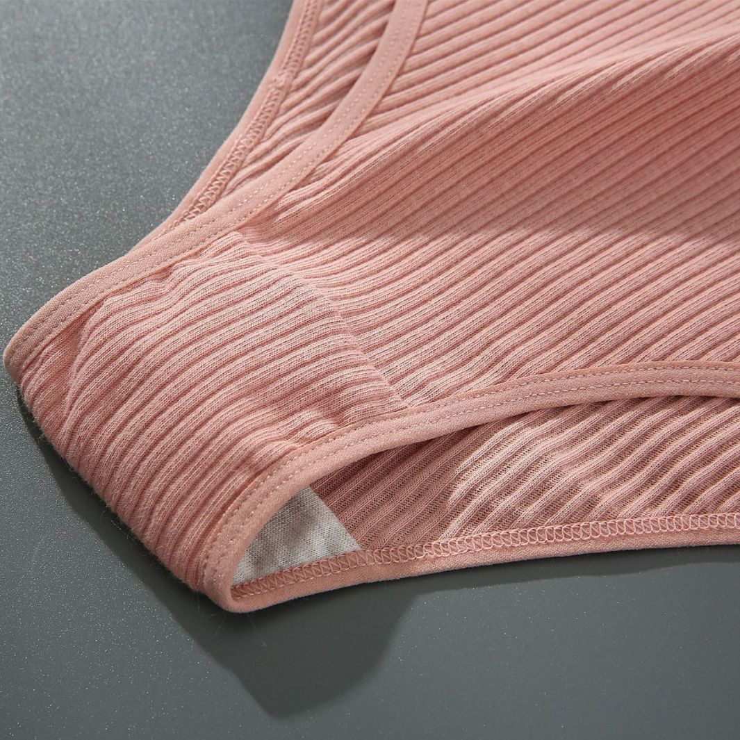 5PCS Women's New Comfortable Mid - Waist Pure Color Cotton Crotch Breathable Triangle Panties for All Seasons