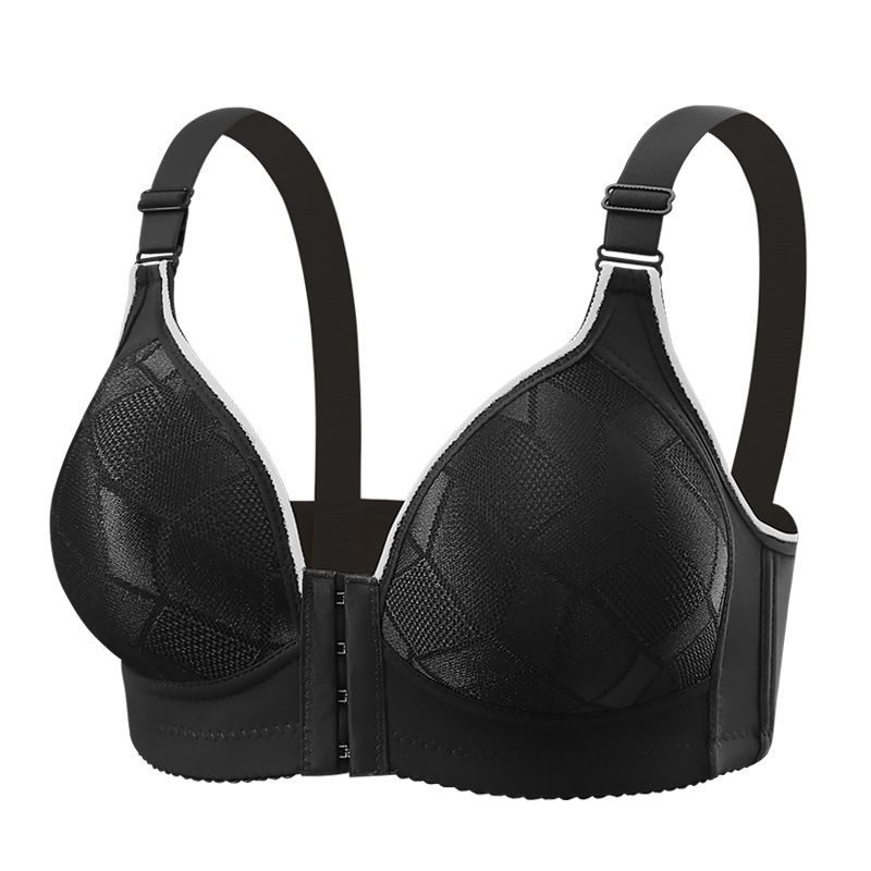 Luxe Jacquard Nylon Bra - 3/4 Cup with Airy Thin Pads  Lift & Side Taming, Front Clasp  Tie-Up Straps, Wine Red/Milk Gray, 36/80-46/105