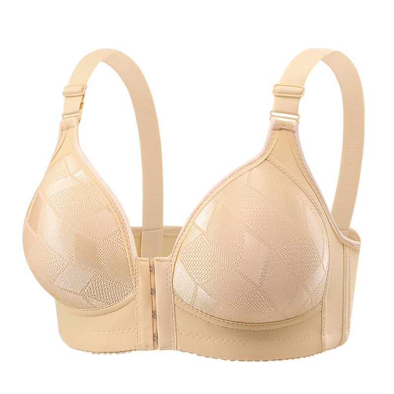 Luxe Jacquard Nylon Bra - 3/4 Cup with Airy Thin Pads  Lift & Side Taming, Front Clasp  Tie-Up Straps, Wine Red/Milk Gray, 36/80-46/105