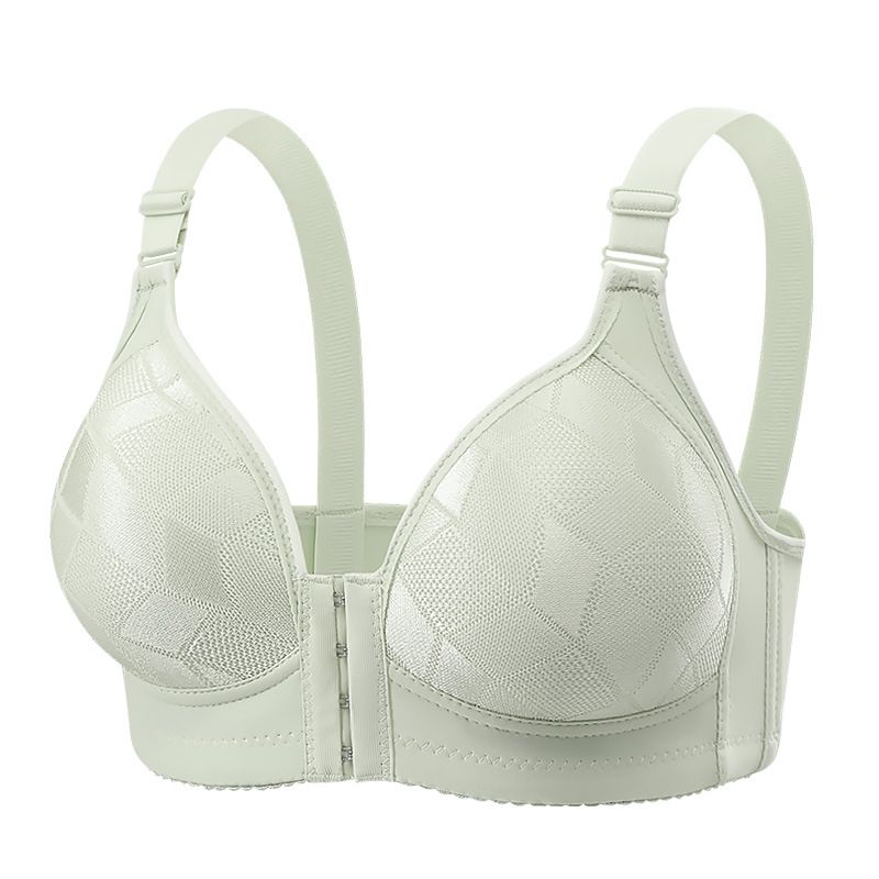 Luxe Jacquard Nylon Bra - 3/4 Cup with Airy Thin Pads  Lift & Side Taming, Front Clasp  Tie-Up Straps, Wine Red/Milk Gray, 36/80-46/105
