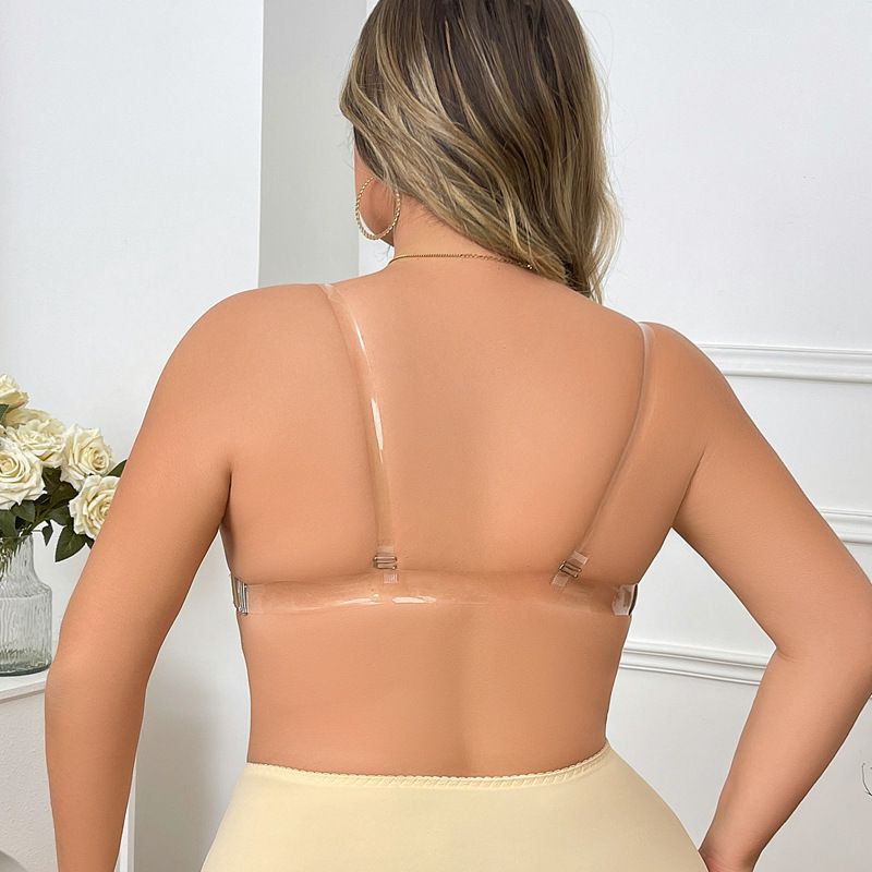 Women's Plus Size Bra with Clear Straps Ultra - Thin Invisible Off - Shoulder Backless Underwired CD Half Cup Bra
