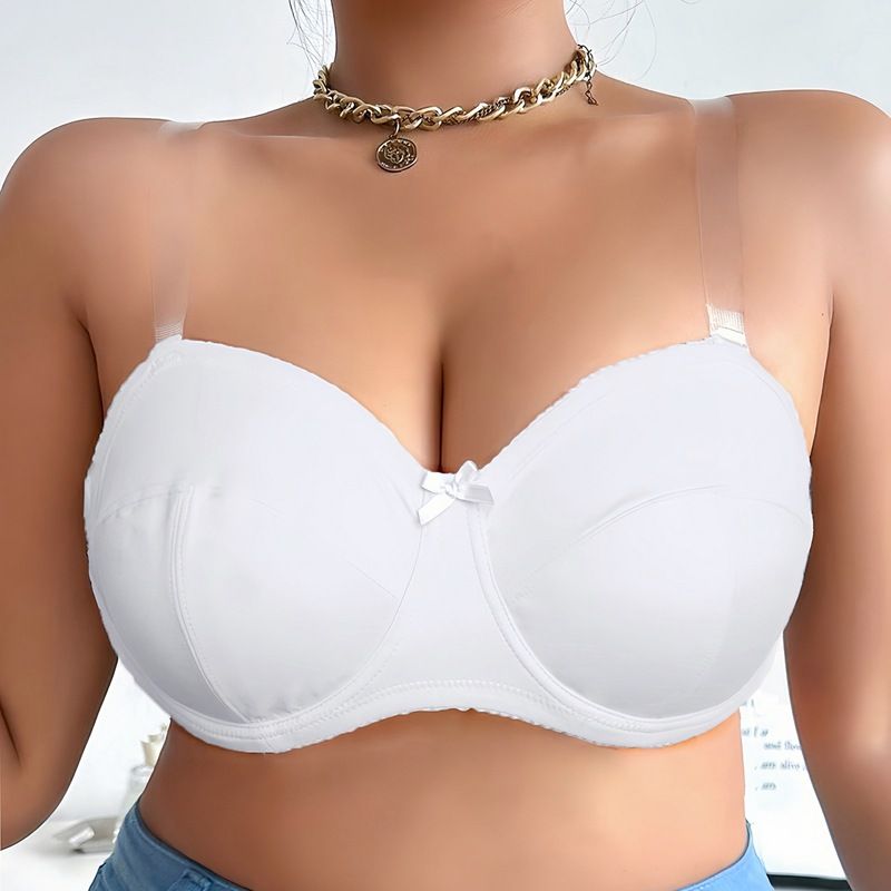 Women's Plus Size Bra with Clear Straps Ultra - Thin Invisible Off - Shoulder Backless Underwired CD Half Cup Bra
