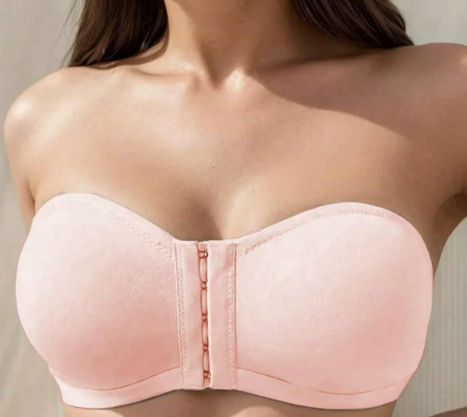 Sexy Sports Bandeau - Full Cup with Seamless Thin Pads | Lift & Bust-Minimizing, Back-Beautifying | 90% Nylon, Apricot/Pink, S-XXL