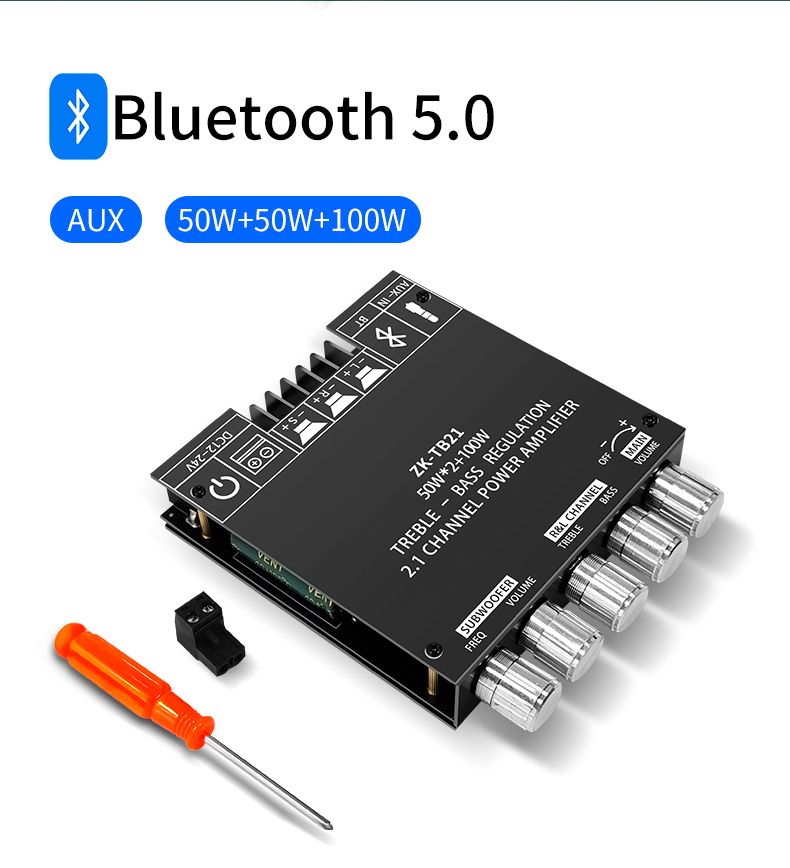 ZK-TB21 Bluetooth 5.0 Subwoofer Digital Amplifier Board 50W*2+100W 2.1 Channel Power Audio Stereo Bass AMP TPA3116D2 HIFI High Fidelity Subwoofer