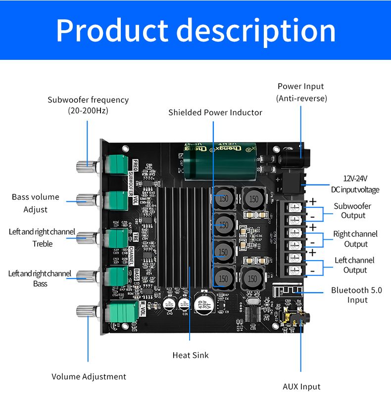 ZK-TB21 Bluetooth 5.0 Subwoofer Digital Amplifier Board 50W*2+100W 2.1 Channel Power Audio Stereo Bass AMP TPA3116D2 HIFI High Fidelity Subwoofer