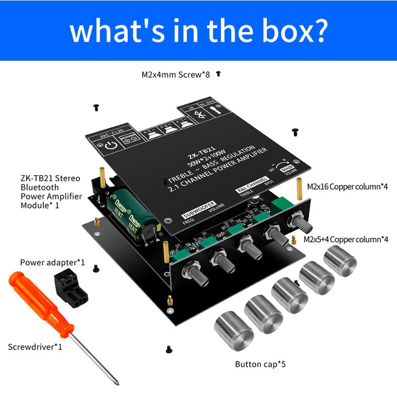 ZK-TB21 Bluetooth 5.0 Subwoofer Digital Amplifier Board 50W*2+100W 2.1 Channel Power Audio Stereo Bass AMP TPA3116D2 HIFI High Fidelity Subwoofer